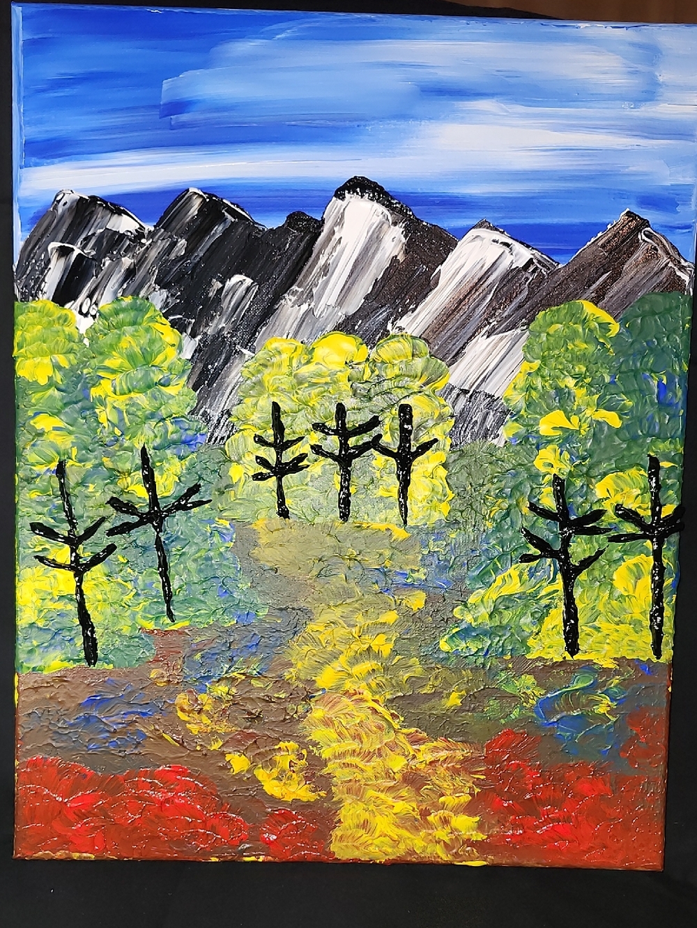 Vibrant Mountain Landscape Canvas Art - Blue, Yellow, Green